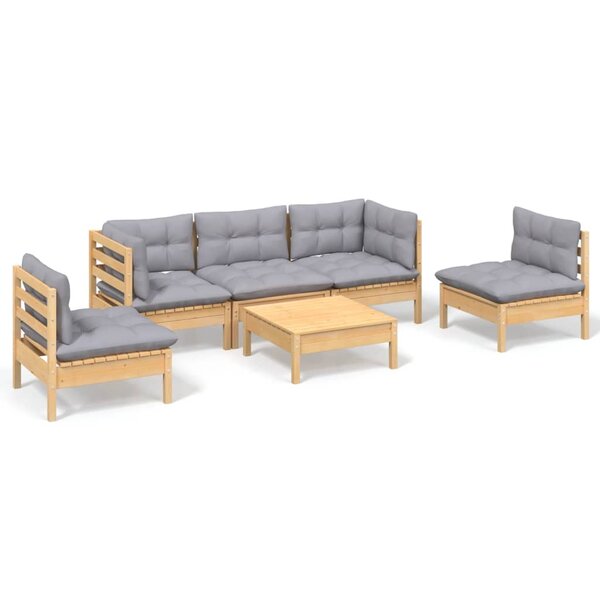 vidaXL Salon de jardin 6 Pièces avec coussins gris Bois de pin massif
