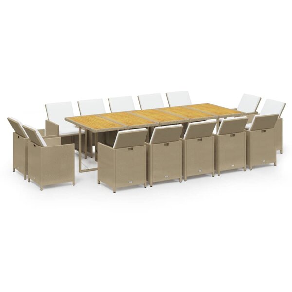 vidaXL Ensemble à dîner de jardin coussins 15 Pièces Résine tressée Beige