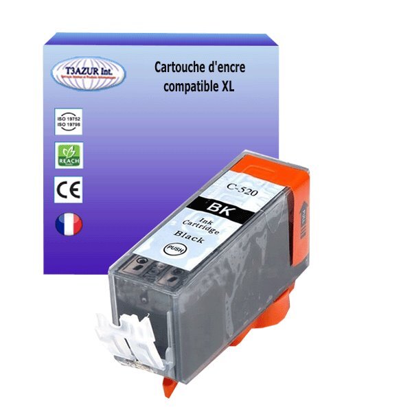 Cartouche compatible avec Canon Pixma iP3600, iP4600, iP4700, MP540, MP550, MP560, MP620 remplace Canon PGI-520 XL  Noire - T3AZUR