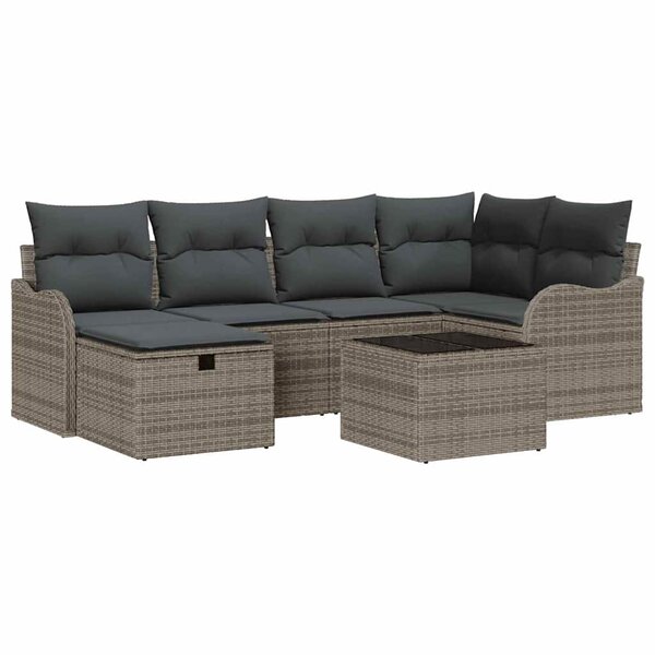vidaXL Ensemble de canapé de jardin avec coussin 7 Pièces Gris Poly rotin
