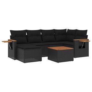 vidaXL Salon de jardin 7 Pièces avec coussins noir résine tressée