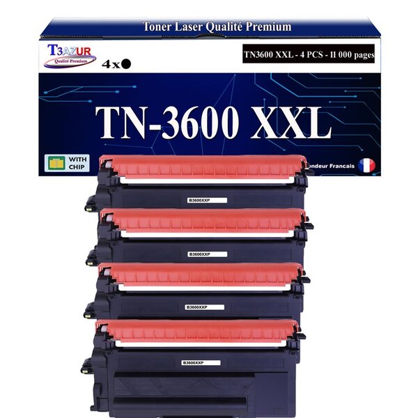T3AZUR - 3x Toners compatibles avec Brother TN3600 XXL pour Brother MFC-L5710DN  MFC-L5710DW  MFC-L6710DW  MFC-L6910DN Noir - 11 000 pages