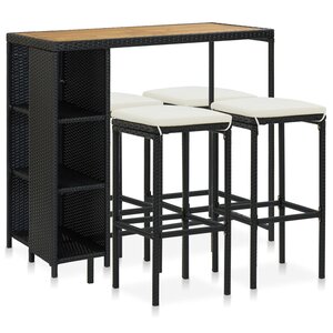 vidaXL Ensemble de bar de jardin 5 Pièces et coussins Résine tressée Noir