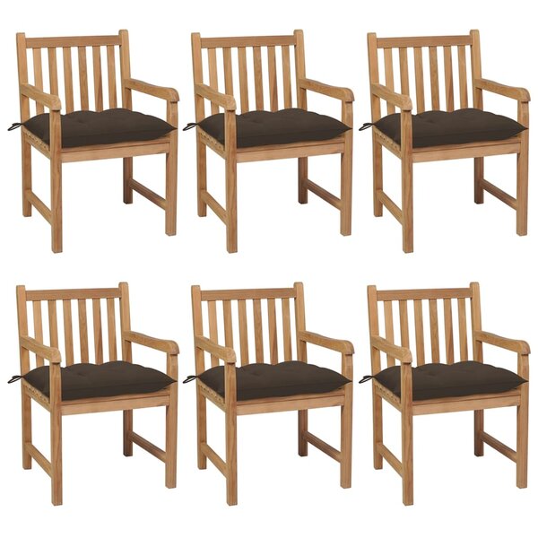 vidaXL Chaises de jardin lot de 6 et coussins taupe bois teck solide
