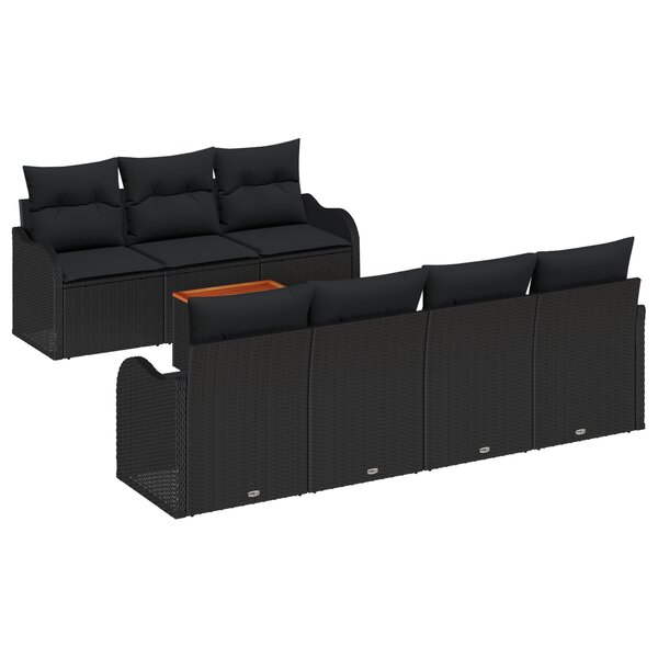 Ensemble de Canapé de Jardin de 8 Pièces avec Coussins Noir Rattan Synthétique Acacia