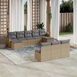 vidaXL Salon de jardin avec coussins 10 Pièces beige résine tressée