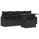 vidaXL Ensemble de salle à manger de jardin en 5 pièces avec coussins en poly rotin et acacia noir