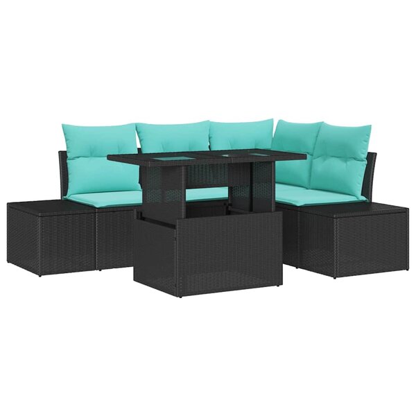 vidaXL Ensemble de canapé de jardin 6 Pièces Noir et Bleu polyrotin