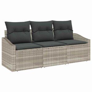 vidaXL Ensemble de canapé de jardin 3 Pièces Gris clair Poly rotin