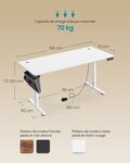 Bureau électrique assis-debout bureau réglable en hauteur 60 x 120 x (72-120) cm 4 hauteurs mémorisables pochette de rangement pour bureau blanc 12_0004583