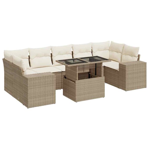 vidaXL Salon de jardin avec coussins 8 Pièces beige résine tressée