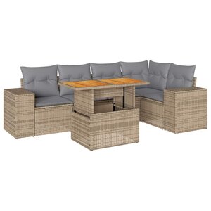 vidaXL Salon de jardin avec coussins 6 Pièces beige résine tressée