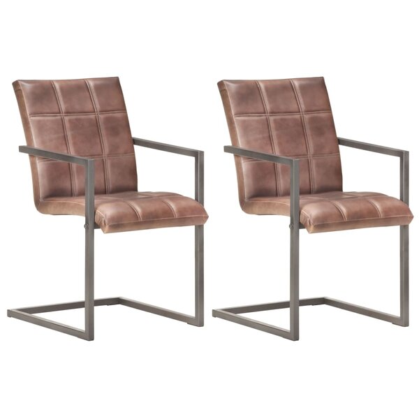 vidaXL Chaises à manger cantilever lot de 2 marron cuir véritable
