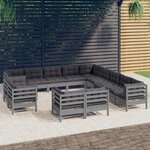 vidaXL Salon de jardin 13 Pièces avec coussins gris bois de pin solide