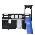 vidaXL Lit mezzanine enfants avec tour blanc/noir 80x200cm pin massif