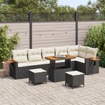 vidaXL Ensemble de Canapés de Jardin 9 Pièces avec Coussins Rattan Poly Noir Acacia