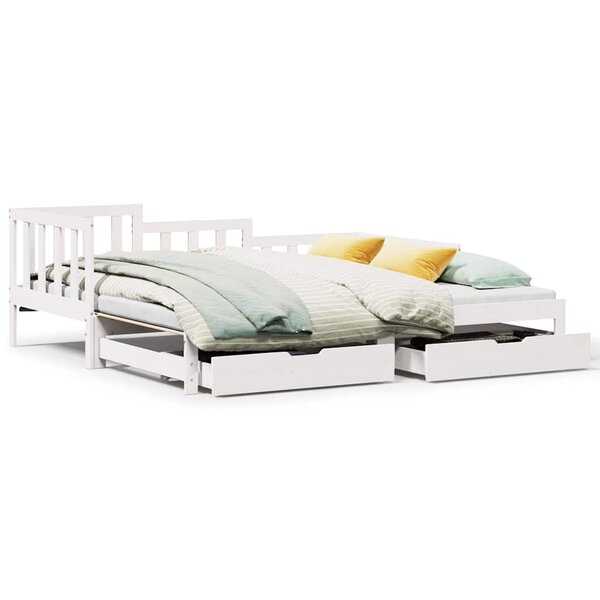 vidaXL Lit de jour avec gigogne et tiroirs sans matelas blanc 90x190cm