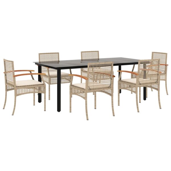 vidaXL Ensemble à manger de jardin et coussins 7 Pièces beige poly rotin