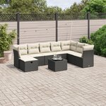 vidaXL Salon de jardin 9 Pièces avec coussins noir résine tressée