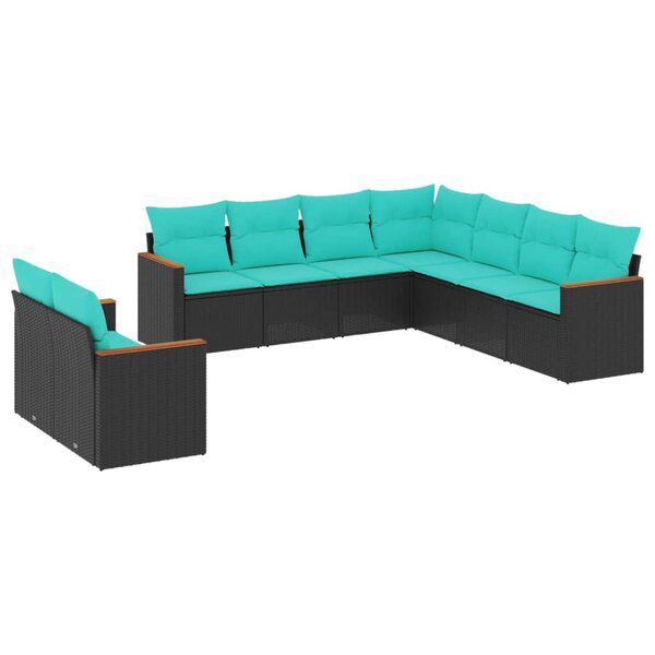 vidaXL Salon de jardin 9 Pièces avec coussins noir résine tressée