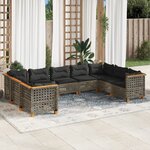 vidaXL Salon de jardin 9 Pièces avec coussins gris résine tressée