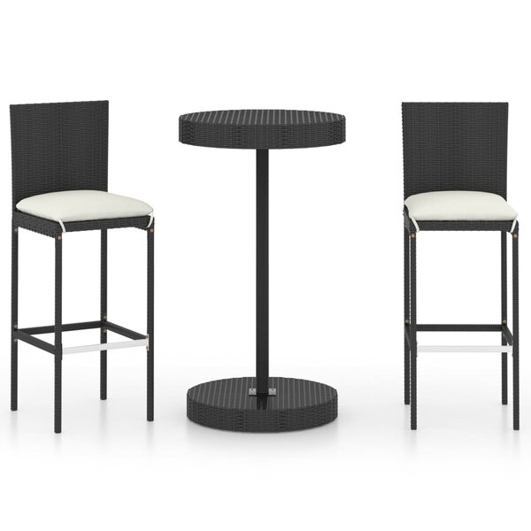 vidaXL Ensemble de bar de jardin 3 Pièces et coussins Résine tressée Noir