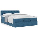 vidaXL Cadre de lit ottoman avec matelas bleu foncé 140x190 cm velours