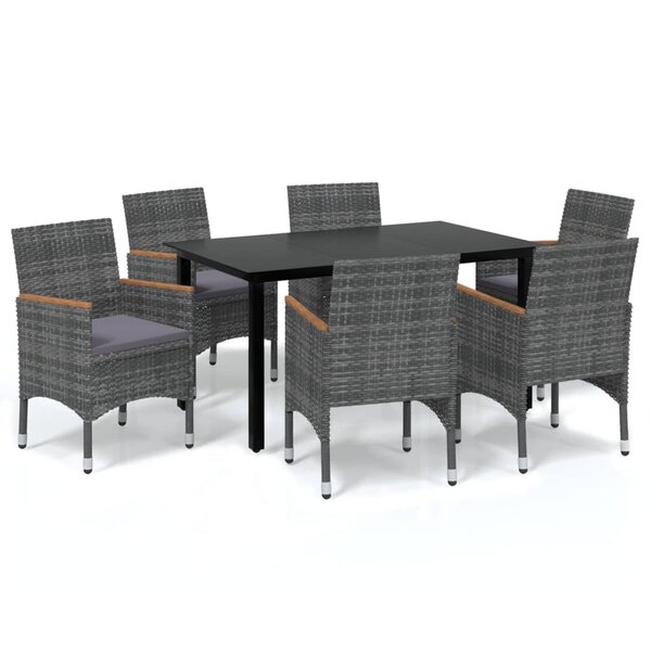 vidaXL Mobilier à dîner de jardin et coussins 7Pièces Résine tressée Gris
