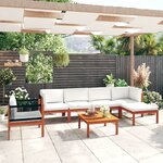 vidaXL Salon de jardin 7 Pièces avec coussins Crème Bois d'acacia solide