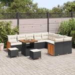 vidaXL Ensemble de canapé de jardin avec coussin 12 Pièces Noir et crème