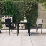 vidaXL Ensemble à manger de jardin 3 Pièces Noir