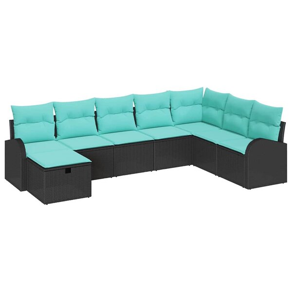 vidaXL Ensemble de canapé de jardin avec coussin 8 Pièces Noir Poly rotin