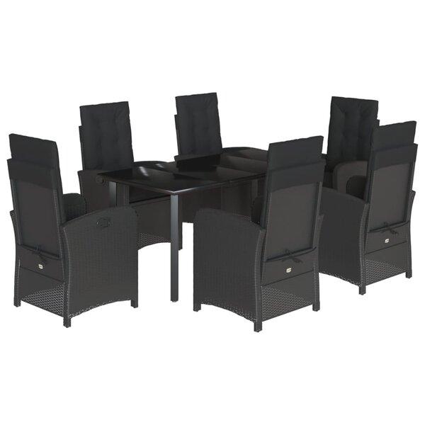 vidaXL Ensemble à manger de jardin coussins 7Pièces Noir Résine tressée