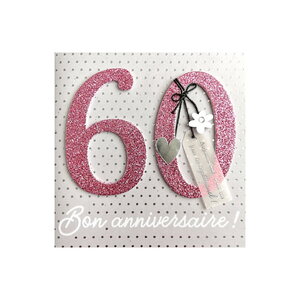 Carte de voeux glamour - anniversaire - 60 ans rose argenté