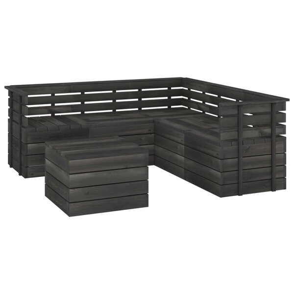 vidaXL Salon palette de jardin 6 Pièces Bois de pin massif Gris foncé