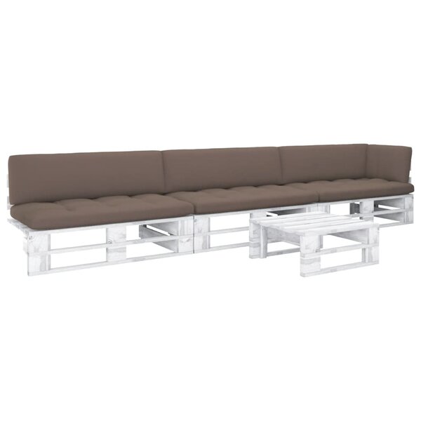 vidaXL Salon de jardin palette 4 Pièces et coussins pin imprégné de blanc