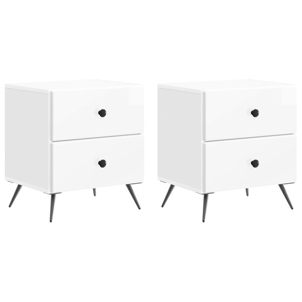 vidaXL Cabinet de chevet 2 Pièces Blanc brillant 43 x 34 5 x 47 5 cm