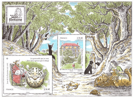Bloc 2 timbres - Jean de La Fontaine - Lettre Verte