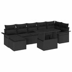 vidaXL Ensemble de canapé de jardin avec coussin 8 Pièces Noir Poly rotin