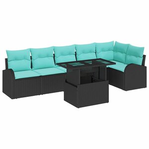 vidaXL Ensemble de canapé de jardin avec coussin 7 Pièces Noir Poly rotin