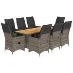 vidaXL Ensemble de bistro de jardin 9 Pièces coussins gris poly rotin