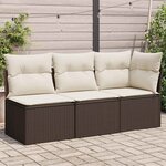 vidaXL Canapé de jardin avec coussins 3 places brun résine tressée