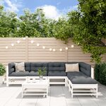 vidaXL Salon de jardin 7 Pièces avec coussins blanc bois massif