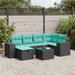 vidaXL Salon de jardin 7 Pièces avec coussins noir résine tressée