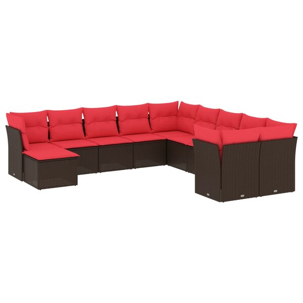 vidaXL Salon de jardin et coussins 11 Pièces marron résine tressée