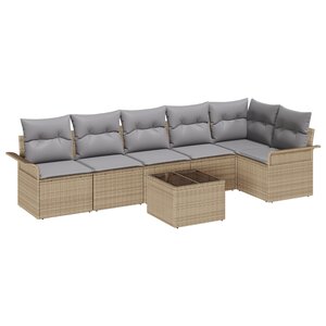 Ensemble de canapé de jardin 7 pièces avec coussins en poly rotin noir
