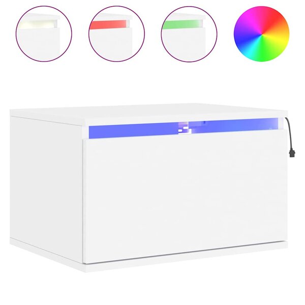vidaXL Table de chevet murale avec lumières LED blanc