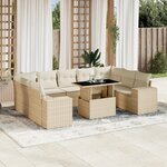 vidaXL Salon de jardin avec coussins 10 Pièces beige résine tressée