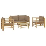 vidaXL Salon de jardin 5 Pièces avec coussins taupe bambou