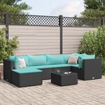 vidaXL Salon de jardin 7 Pièces avec coussins Noir Résine tressée